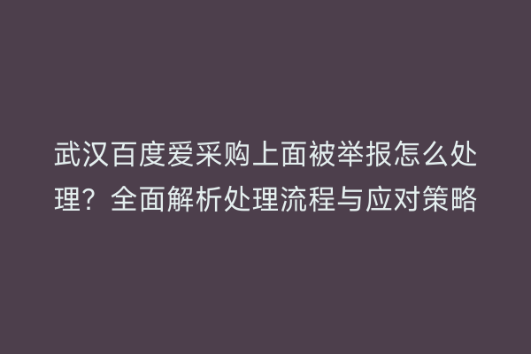 武汉百度爱采购上面被举报怎么处理？全面解析处理流程与应对策略