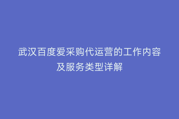 武汉百度爱采购代运营的工作内容及服务类型详解