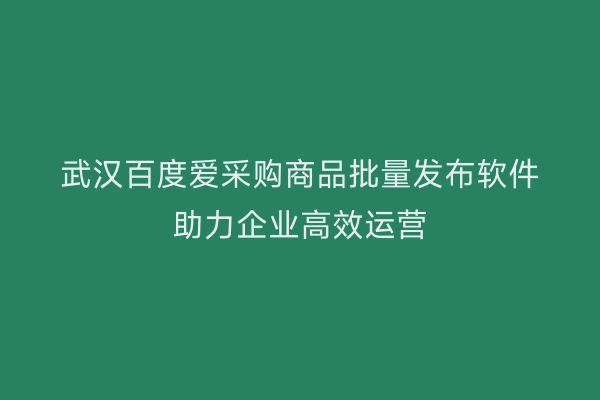 武汉百度爱采购商品批量发布软件助力企业高效运营