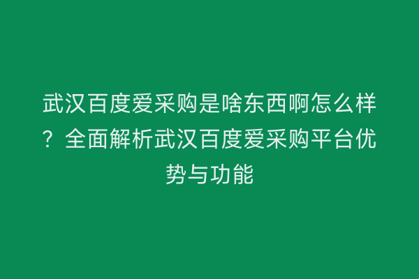 武汉百度爱采购是啥东西啊怎么样？全面解析武汉百度爱采购平台优势与功能