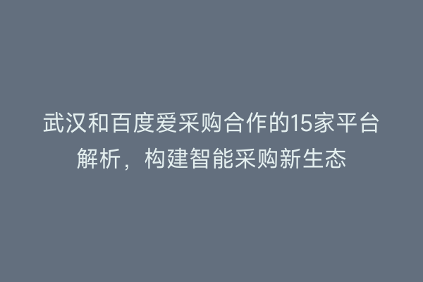 武汉和百度爱采购合作的15家平台解析，构建智能采购新生态