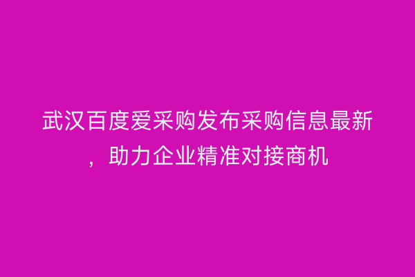 武汉百度爱采购发布采购信息最新，助力企业精准对接商机