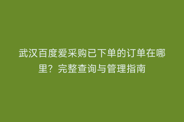 武汉百度爱采购已下单的订单在哪里？完整查询与管理指南