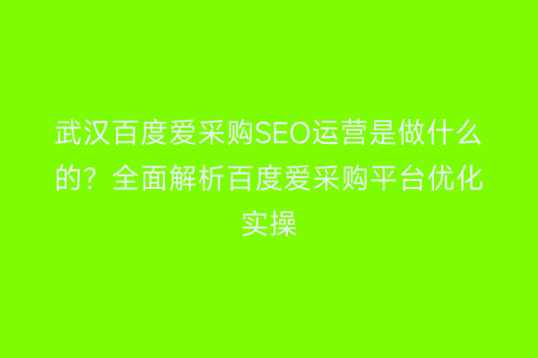 武汉百度爱采购SEO运营是做什么的？全面解析百度爱采购平台优化实操