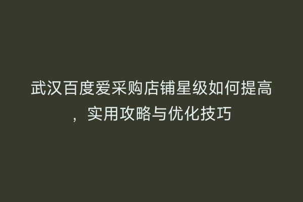 武汉百度爱采购店铺星级如何提高，实用攻略与优化技巧
