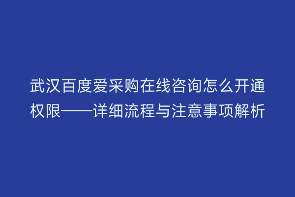 武汉百度爱采购在线咨询怎么开通权限——详细流程与注意事项解析