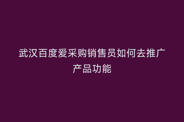 武汉百度爱采购销售员如何去推广产品功能