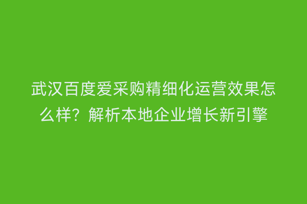 武汉百度爱采购精细化运营效果怎么样？解析本地企业增长新引擎