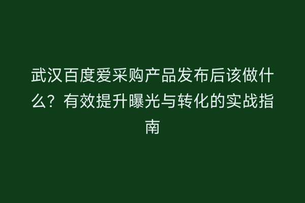 武汉百度爱采购产品发布后该做什么？有效提升曝光与转化的实战指南