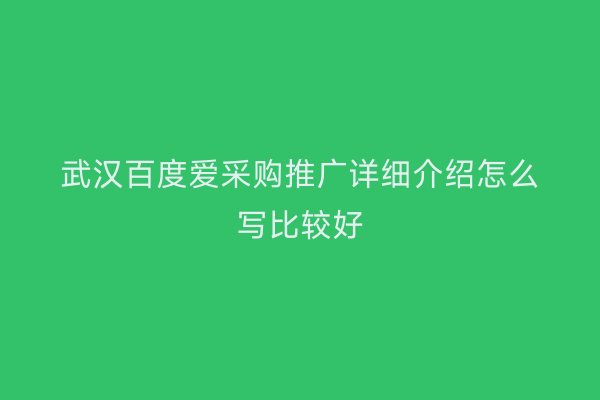 武汉百度爱采购推广详细介绍怎么写比较好