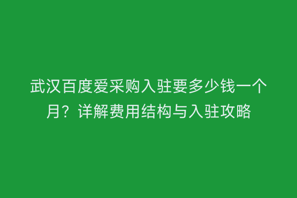 武汉百度爱采购入驻要多少钱一个月？详解费用结构与入驻攻略