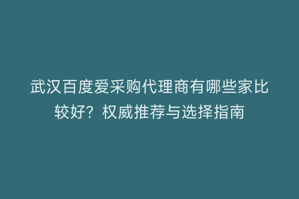 武汉百度爱采购代理商有哪些家比较好？权威推荐与选择指南