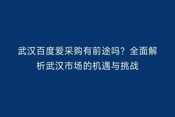 武汉百度爱采购有前途吗？全面解析武汉市场的机遇与挑战