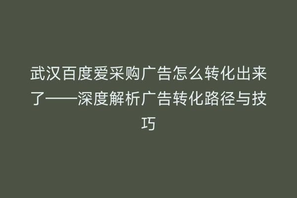 武汉百度爱采购广告怎么转化出来了——深度解析广告转化路径与技巧
