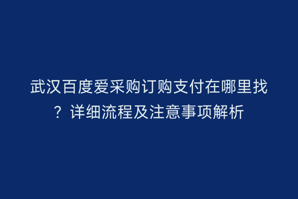 武汉百度爱采购订购支付在哪里找？详细流程及注意事项解析