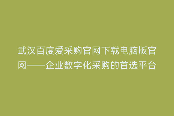 武汉百度爱采购官网下载电脑版官网——企业数字化采购的首选平台