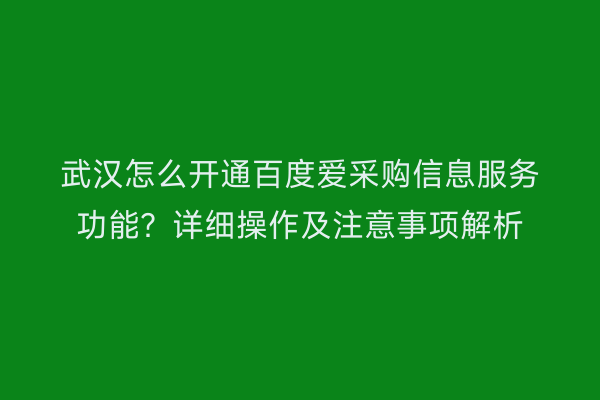 武汉怎么开通百度爱采购信息服务功能？详细操作及注意事项解析