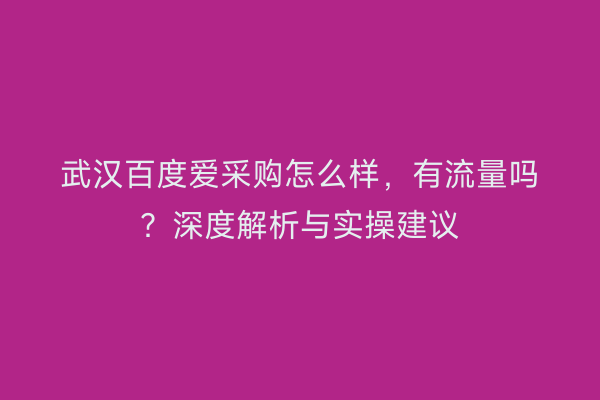 武汉百度爱采购怎么样，有流量吗？深度解析与实操建议