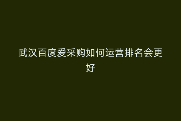 武汉百度爱采购如何运营排名会更好