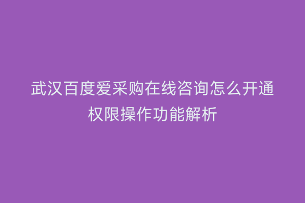 武汉百度爱采购在线咨询怎么开通权限操作功能解析