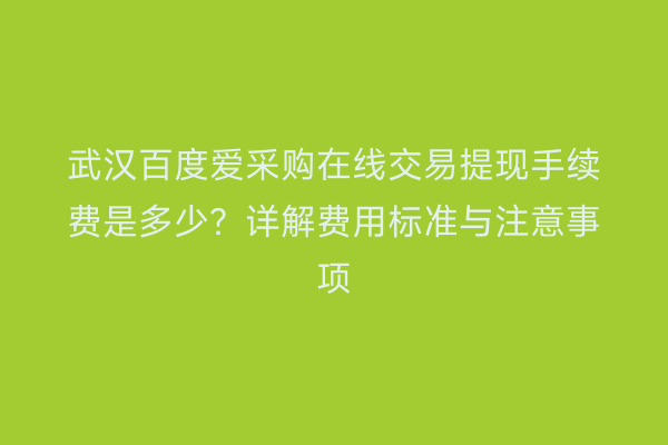 武汉百度爱采购在线交易提现手续费是多少？详解费用标准与注意事项