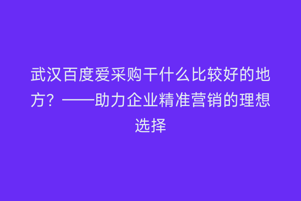 武汉百度爱采购干什么比较好的地方？——助力企业精准营销的理想选择