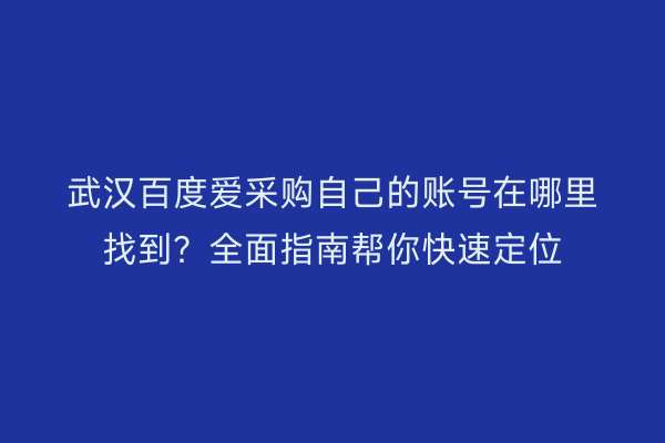武汉百度爱采购自己的账号在哪里找到？全面指南帮你快速定位