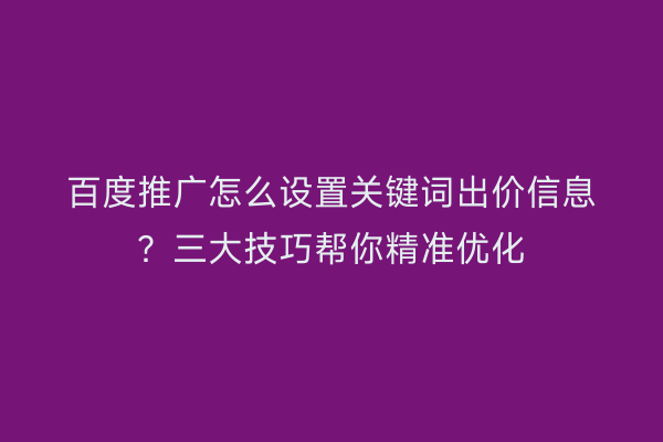 百度推广怎么设置关键词出价信息？三大技巧帮你精准优化