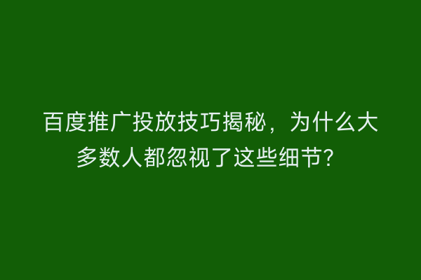 百度推广投放技巧揭秘，为什么大多数人都忽视了这些细节？