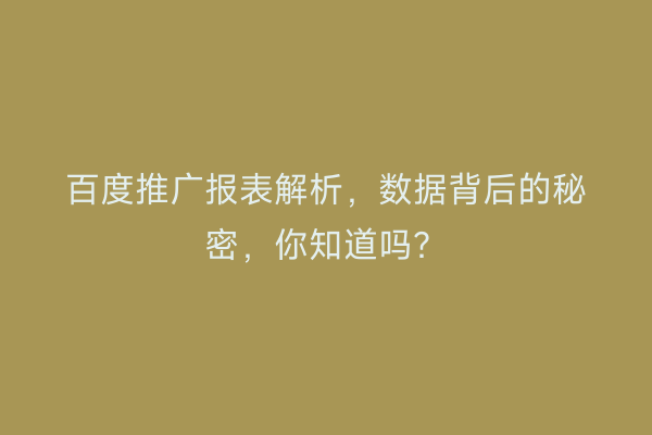 百度推广报表解析，数据背后的秘密，你知道吗？