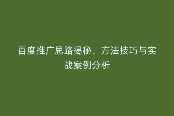 百度推广思路揭秘，方法技巧与实战案例分析