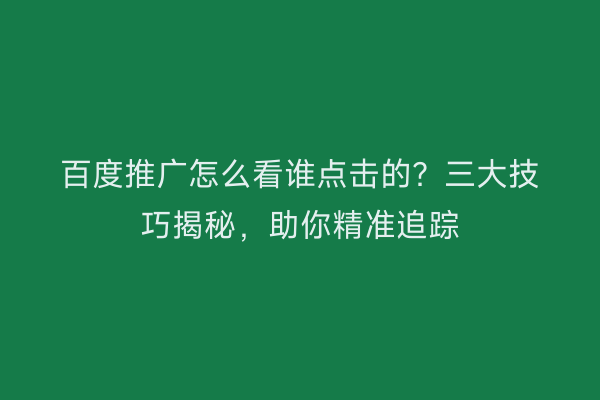 百度推广怎么看谁点击的？三大技巧揭秘，助你精准追踪