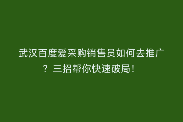武汉百度爱采购销售员如何去推广？三招帮你快速破局！