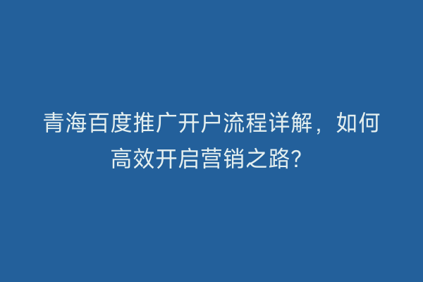 青海百度推广开户流程详解，如何高效开启营销之路？