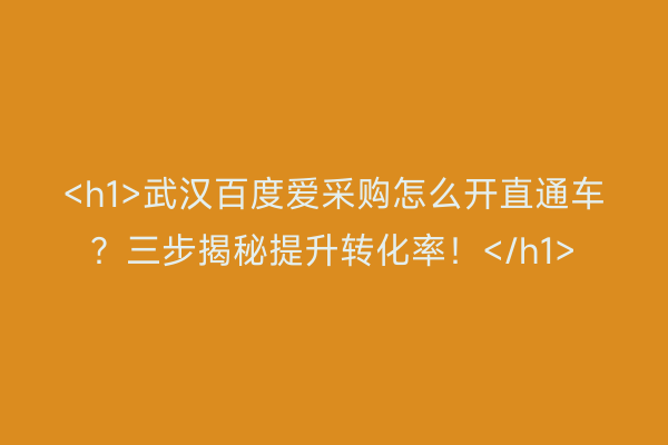 武汉百度爱采购怎么开直通车？三步揭秘提升转化率！