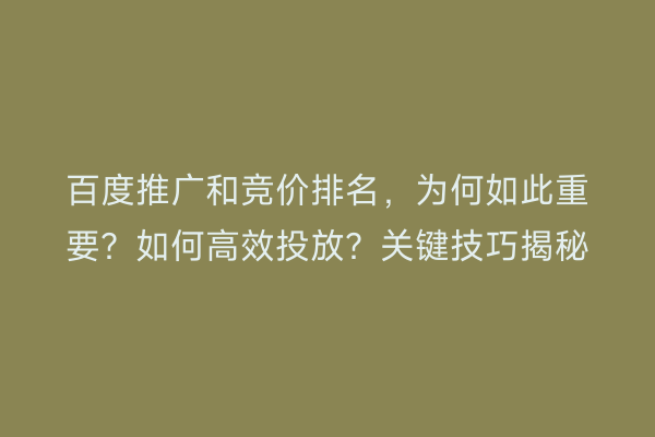 百度推广和竞价排名，为何如此重要？如何高效投放？关键技巧揭秘