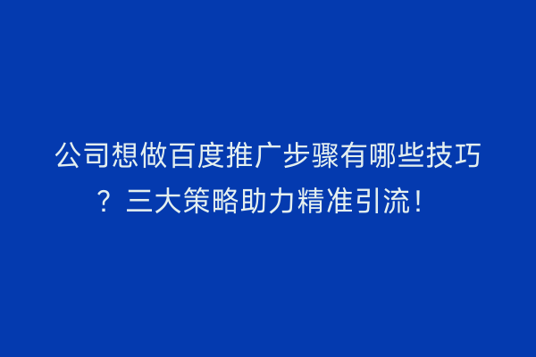 公司想做百度推广步骤有哪些技巧？三大策略助力精准引流！