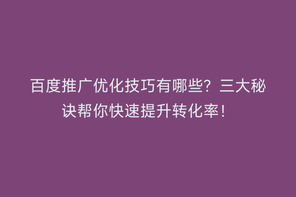 百度推广优化技巧有哪些?三大秘诀帮你快速提升转化率!