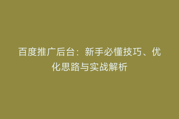 百度推广后台：新手必懂技巧、优化思路与实战解析