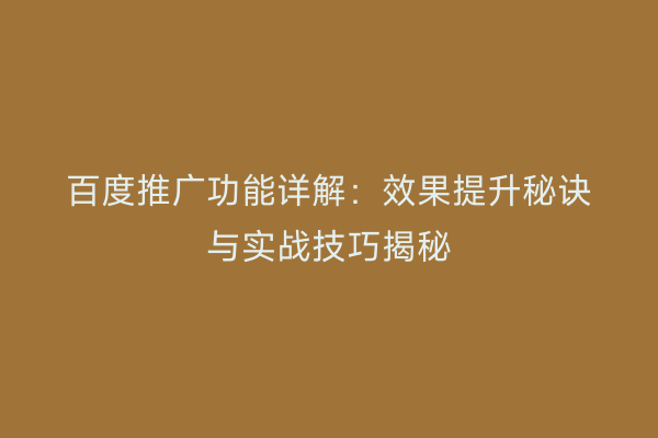 百度推广功能详解：效果提升秘诀与实战技巧揭秘