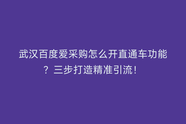 武汉百度爱采购怎么开直通车功能？三步打造精准引流！