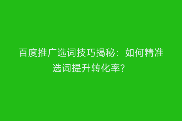 百度推广选词技巧揭秘：如何精准选词提升转化率？
