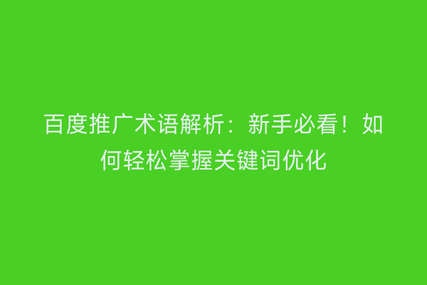 百度推广术语解析：新手必看！如何轻松掌握关键词优化
