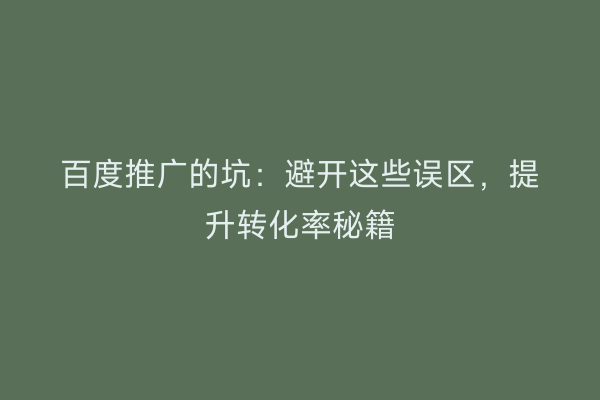 百度推广的坑：避开这些误区，提升转化率秘籍