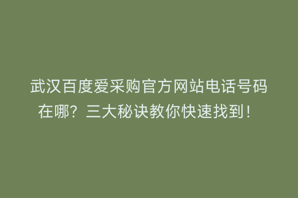 武汉百度爱采购官方网站电话号码在哪？三大秘诀教你快速找到！