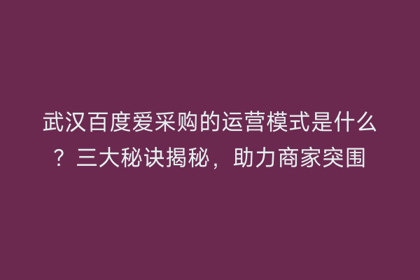 武汉百度爱采购的运营模式是什么？三大秘诀揭秘，助力商家突围