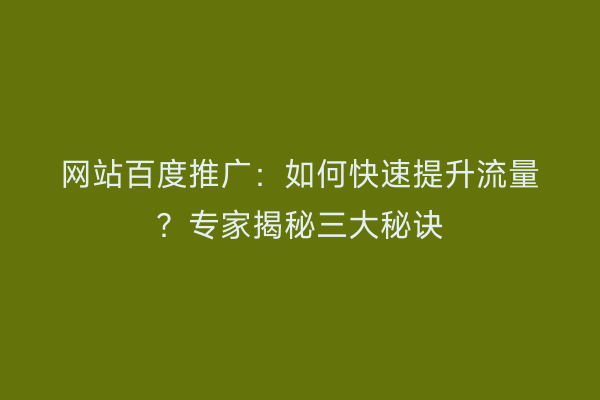 网站百度推广：如何快速提升流量？专家揭秘三大秘诀