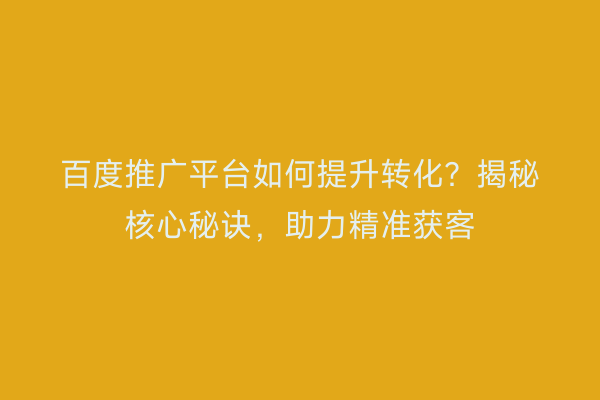百度推广平台如何提升转化？揭秘核心秘诀，助力精准获客