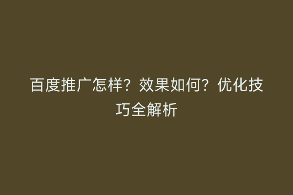 百度推广怎样？效果如何？优化技巧全解析