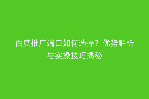 百度推广端口如何选择？优势解析与实操技巧揭秘